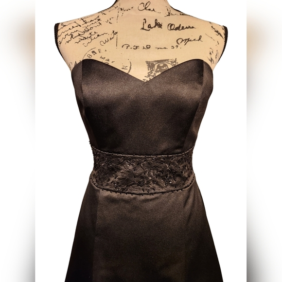 David's Bridal Midi Black Strapless Fit & Flare Dress - Picture 3 of 8